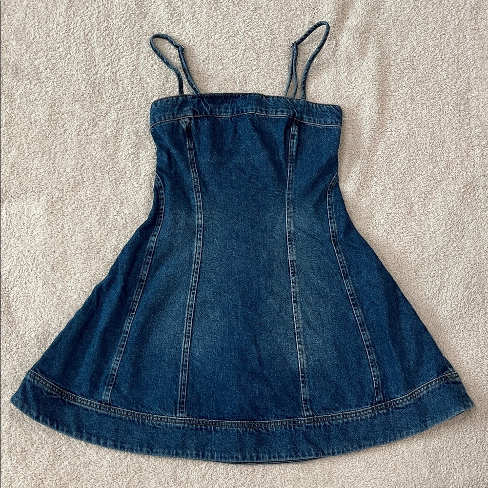 NEW Reformation Elma Denim A-Line Spaghetti Strap Mini Dress Size 0 - Picture 6 of 11